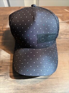 F1 Team Mercedes AMG Petronas Black Cap with White and Teal Polka Dots